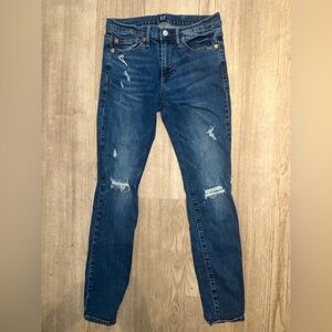 GAP Womenʼs Skinny Jeans in Dark Blue Distressed Wash
